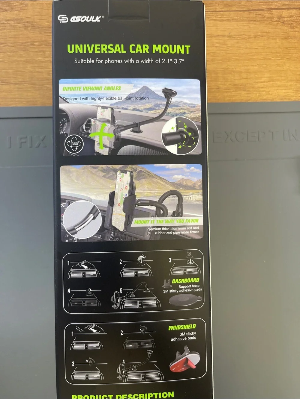Esoulk Universal Car Mount in Black and Green